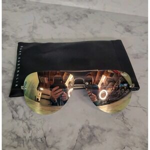 Quay Australia Sunglasses Mirror‎ Lens Muse 7.2 Aviator With Bag Gold